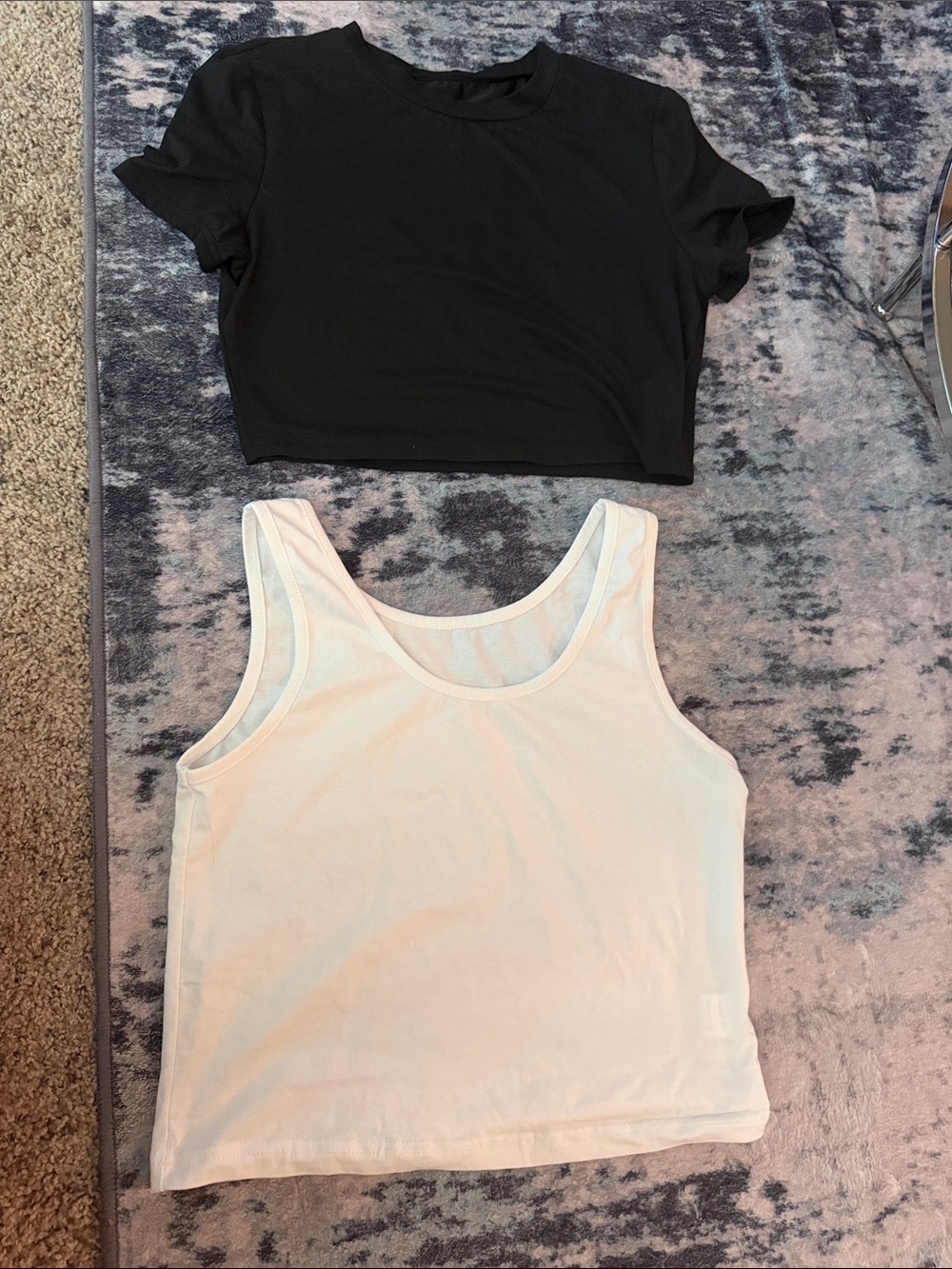 Black Crop Tee & White Crop Tank Top - Women's Casual Layering Set